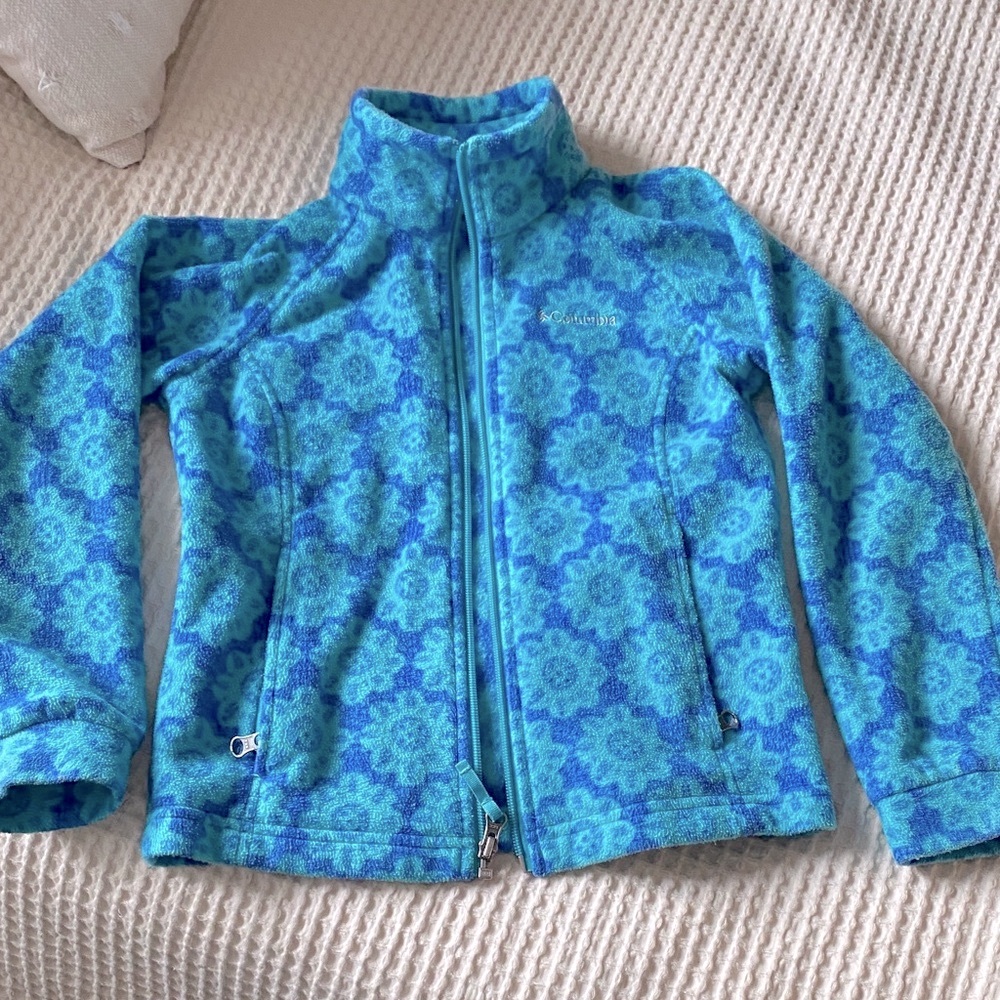 Girls Columbia Turquoise Floral Fleece Jacket
